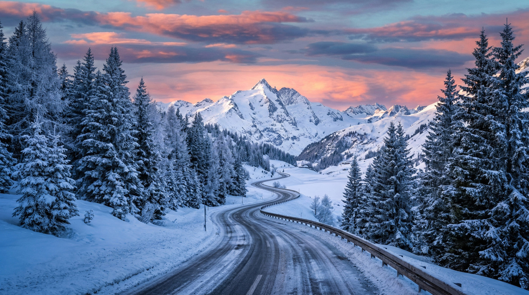 Alpenstraße Sonnenuntergang Traum Wandbild