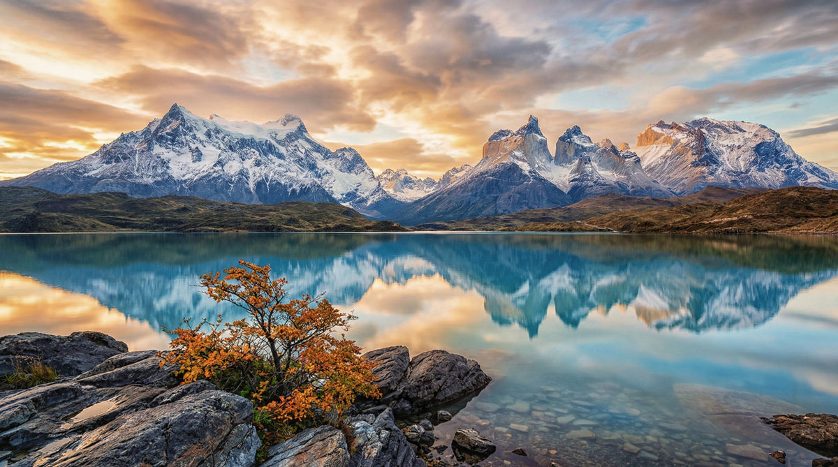 Patagonia Reflection: Herbstgipfel Wandbild in your room