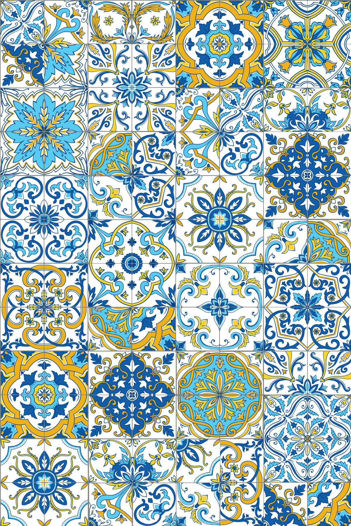 Papier peint teintes méditerranéennes / carreaux azulejo in your room — zoomed