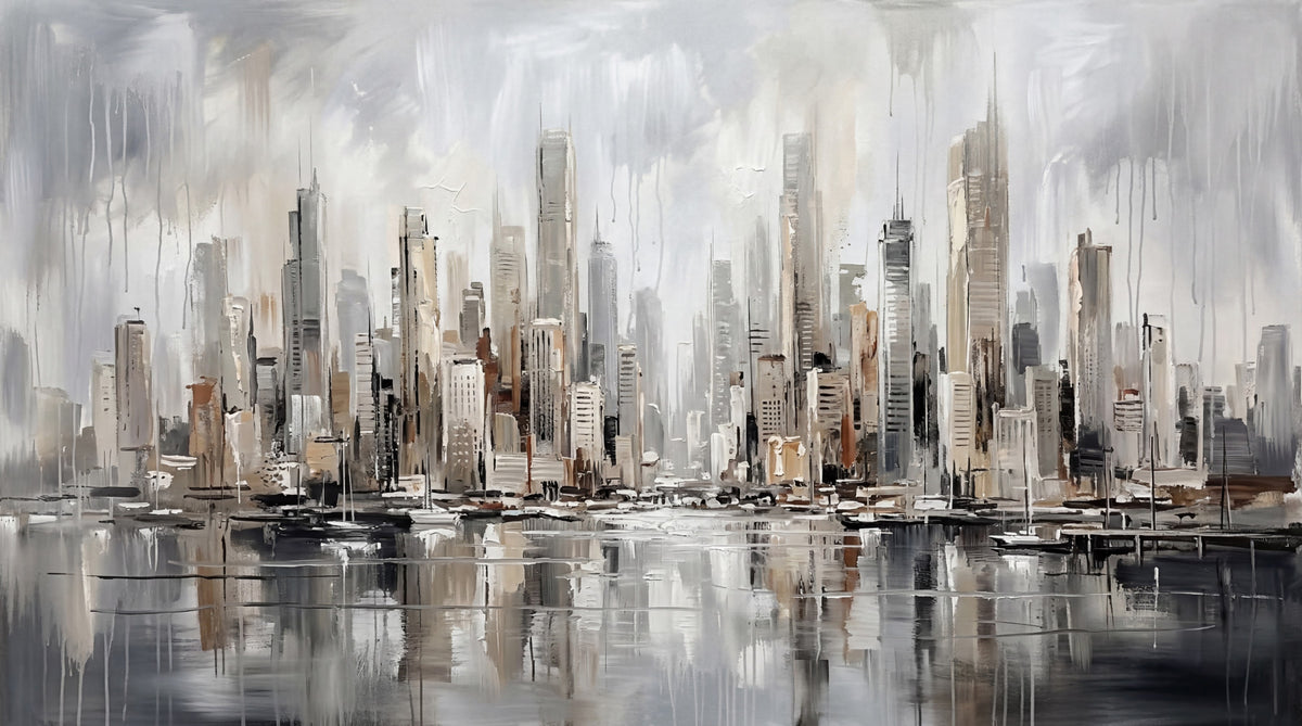 Urban Tide: Stadtlandschaft Spiegelung Kunst Wandbild in your room — zoomed