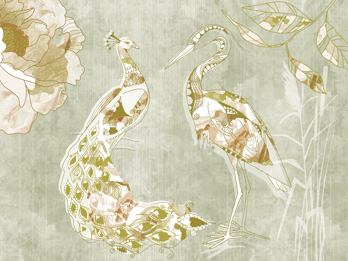 Emerald Green Peacock Wall Mural in your room — zoomed