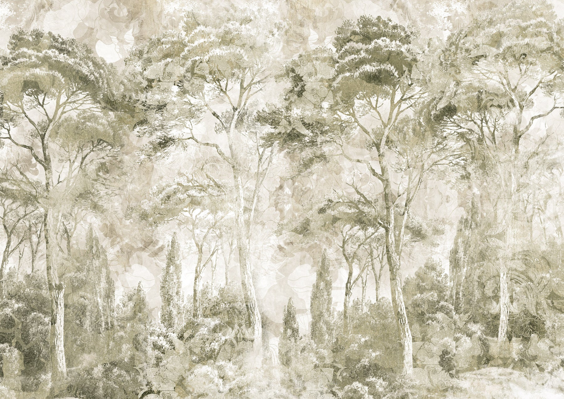 Sepia Kiefernwald Landschafts-Wandbild