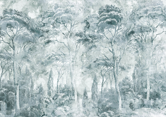 Misty Pine Forest Landscape Wall Mural
