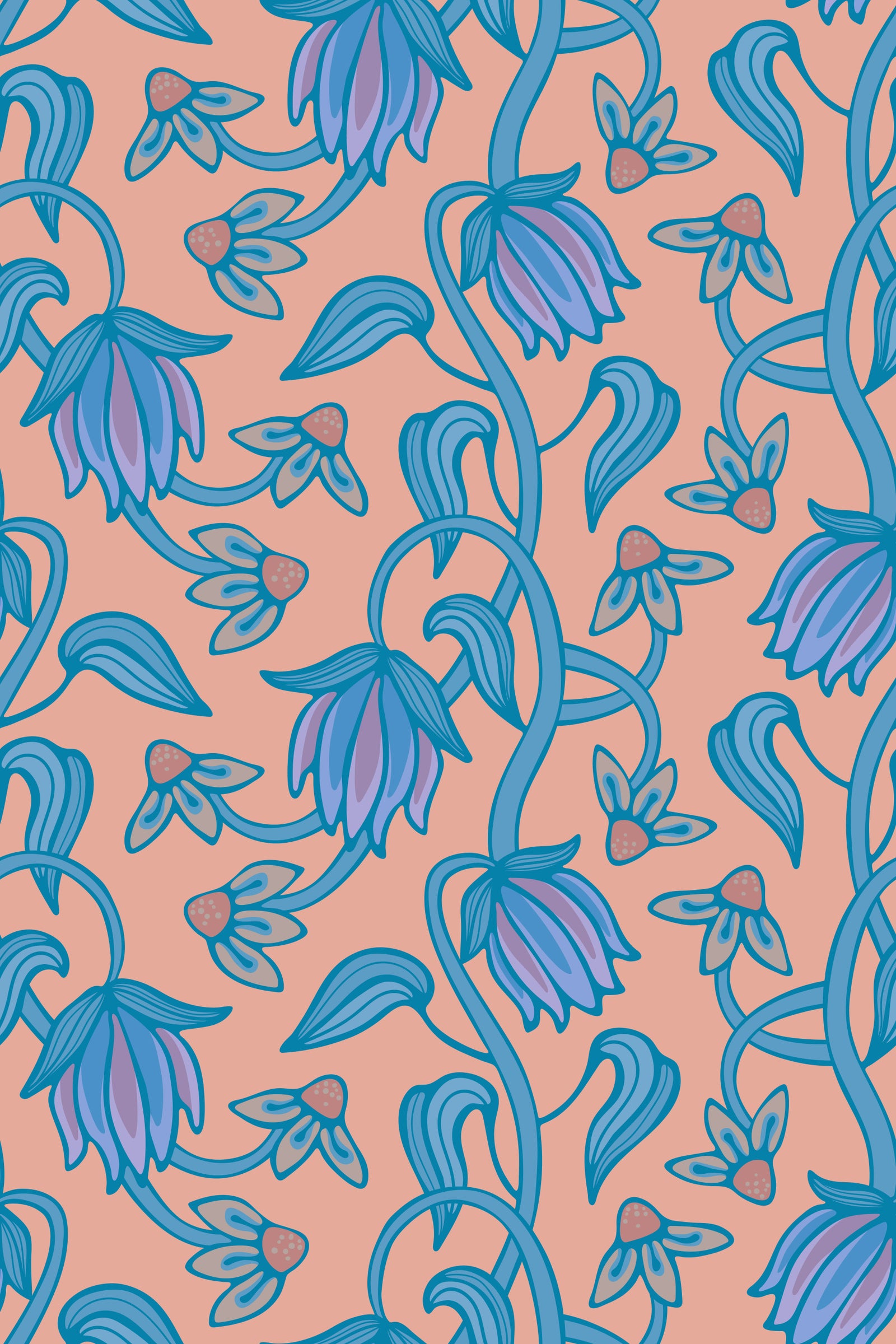 Papel de Parede Ophelia Boho Flores Florais Azul Roxo Blush in your room