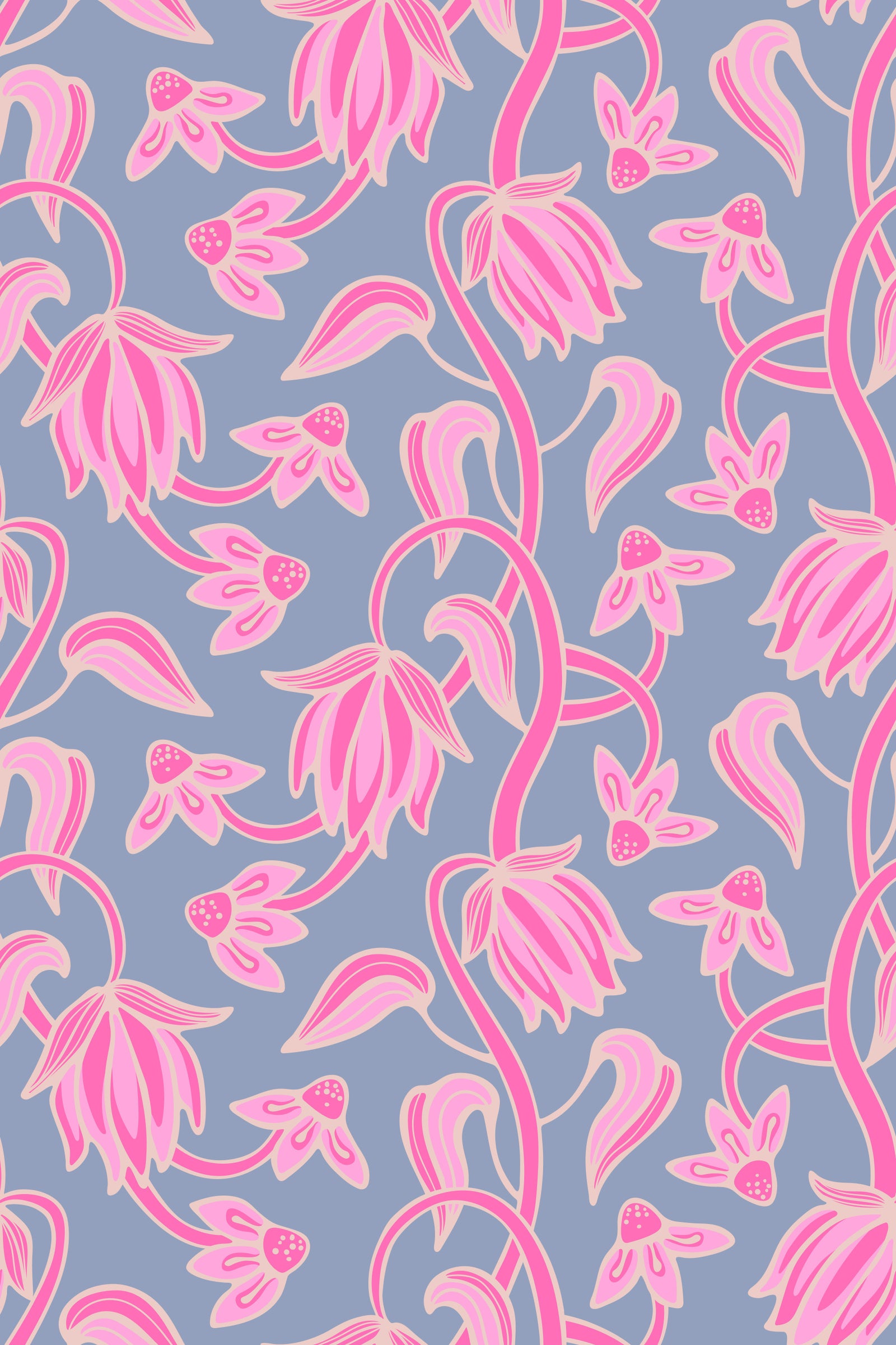 Papel de Parede Ophelia Boho Flores Florais Rosa Bonito sobre Lavanda Roxa in your room