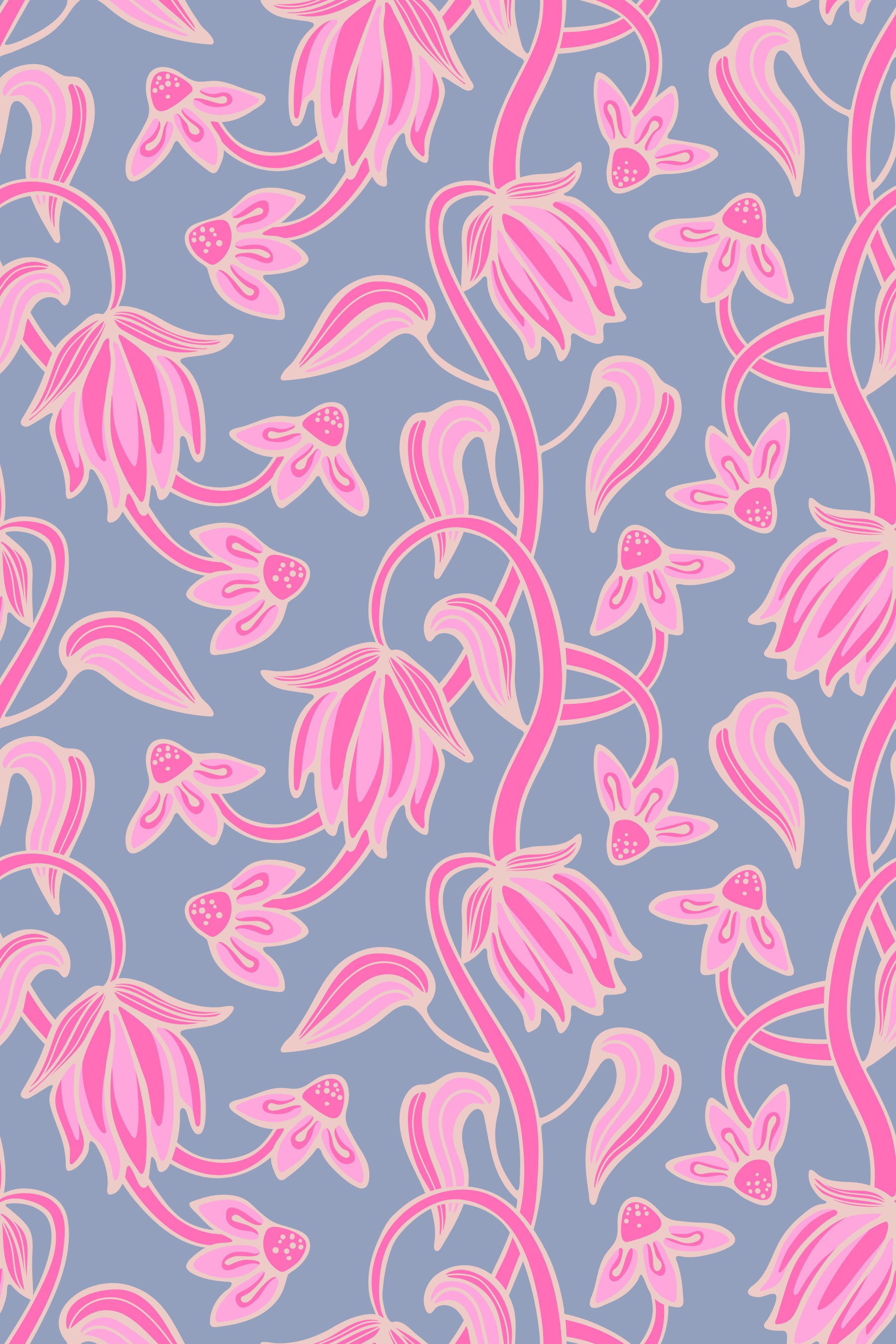 Papel de Parede Ophelia Boho Flores Florais Rosa Bonito sobre Lavanda Roxa in your room — zoomed