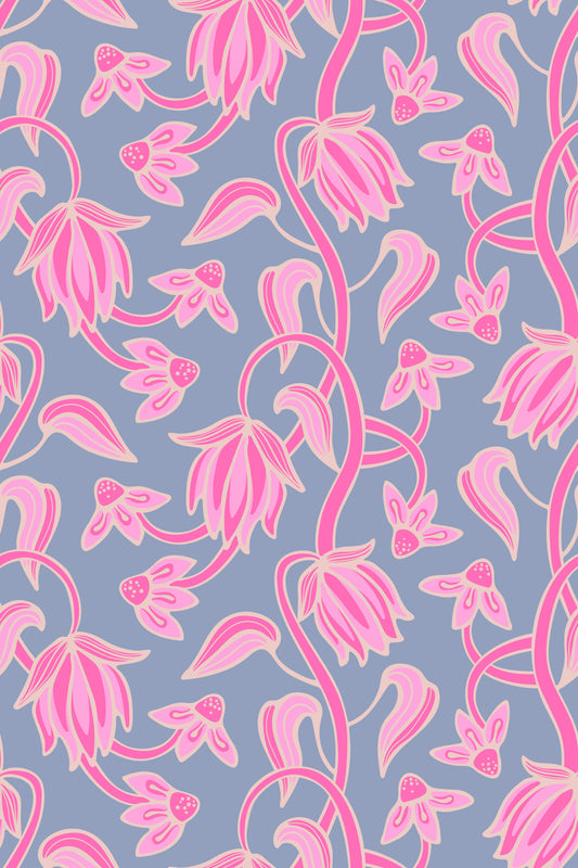Ophelia Boho Blossoms Blumenmuster Hübsches Rosa auf Lavendelviolett Tapete⁠