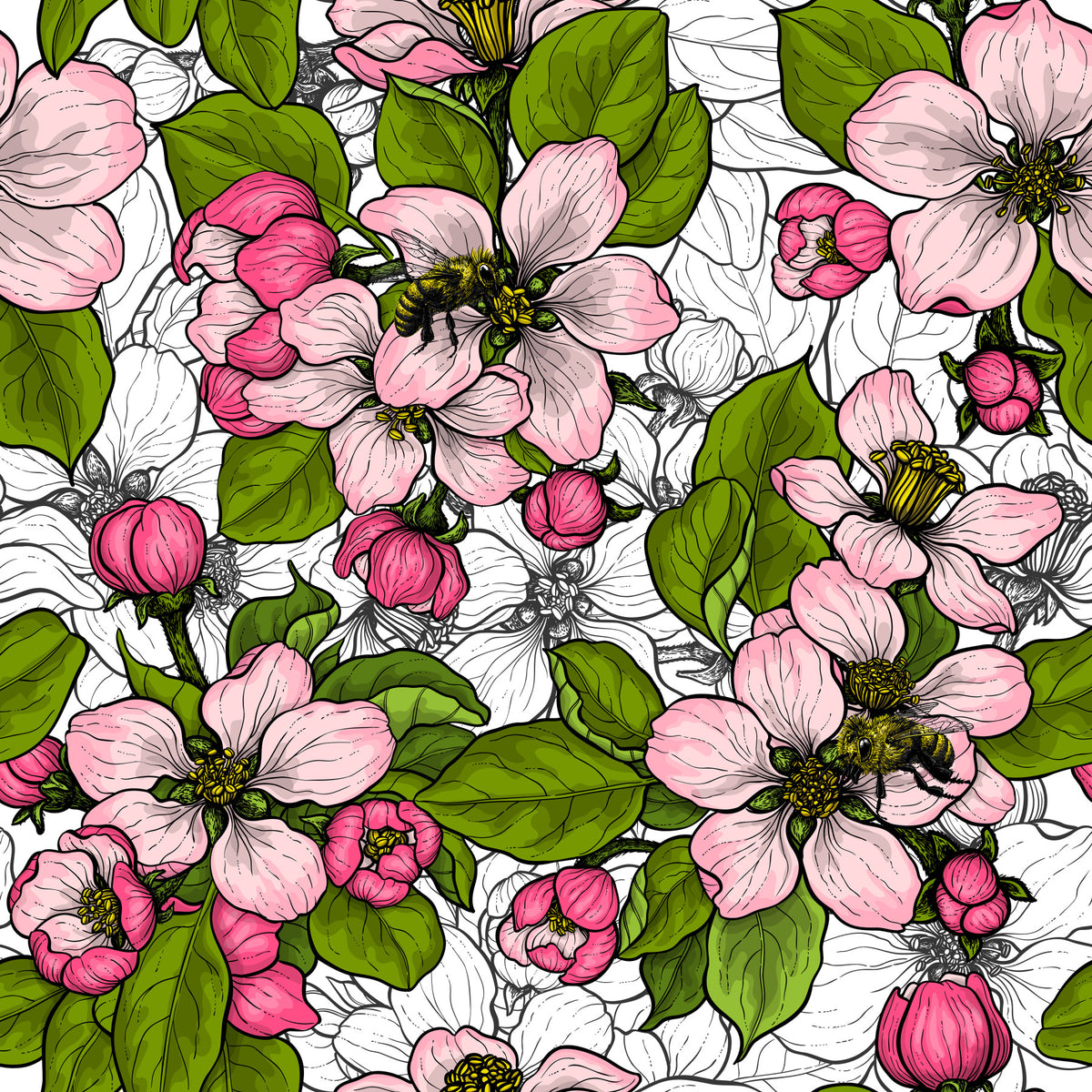 Apfelblüte auf weißer Tapete in your room — zoomed