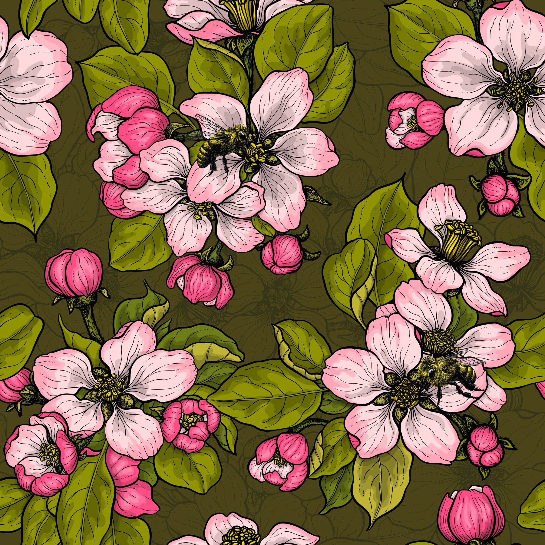Papel de parede flor de macieira em verde