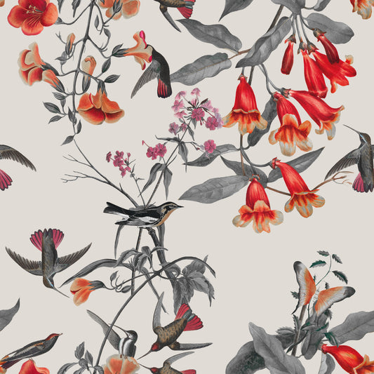 Crimson Flower Vogelvoliere Tapete