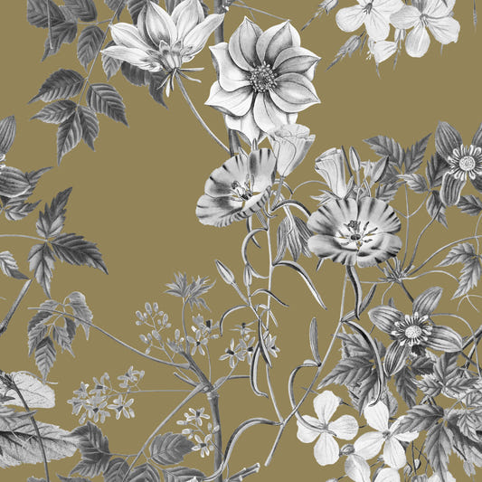Tapet med gyllene botaniska tryck