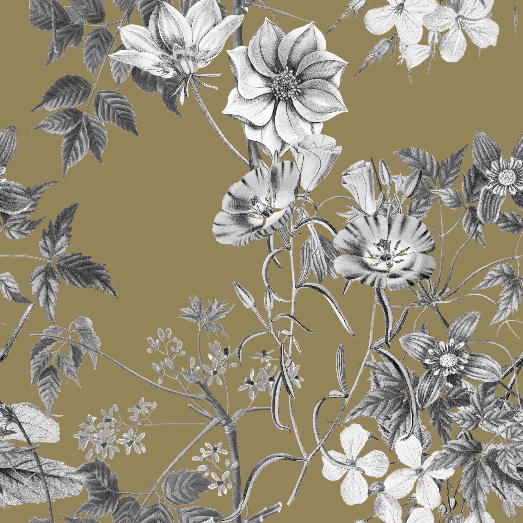 Golden Botanical Prints Wallpaper