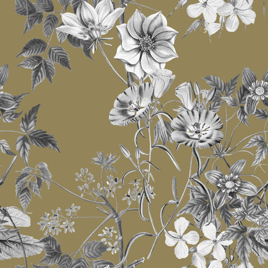 Tapete mit goldenen botanischen Drucken