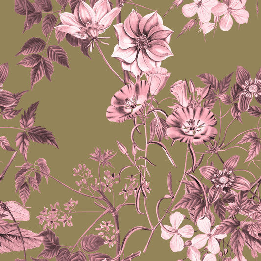 Fleurs Héritage : Papier Peint Rose et Olive
