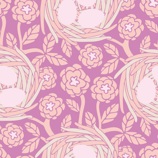 Gemütliches Nest Cottagecore Frühling Blumen Vogel Eier Pastell Blush Mauve Tapete⁠