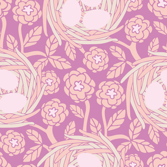 Cozy Nest Cottagecore Spring Floral Bird Eggs Pastel Blush Mauve  Wallpaper⁠