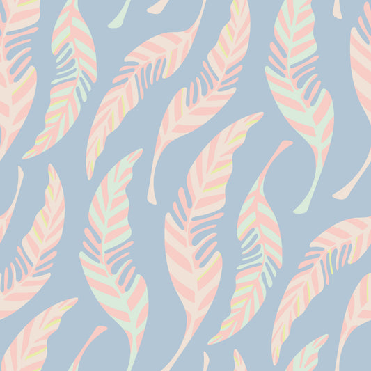 Tapet Light As A Feather Spring Cottagecore cu pene pastel roz și albastru