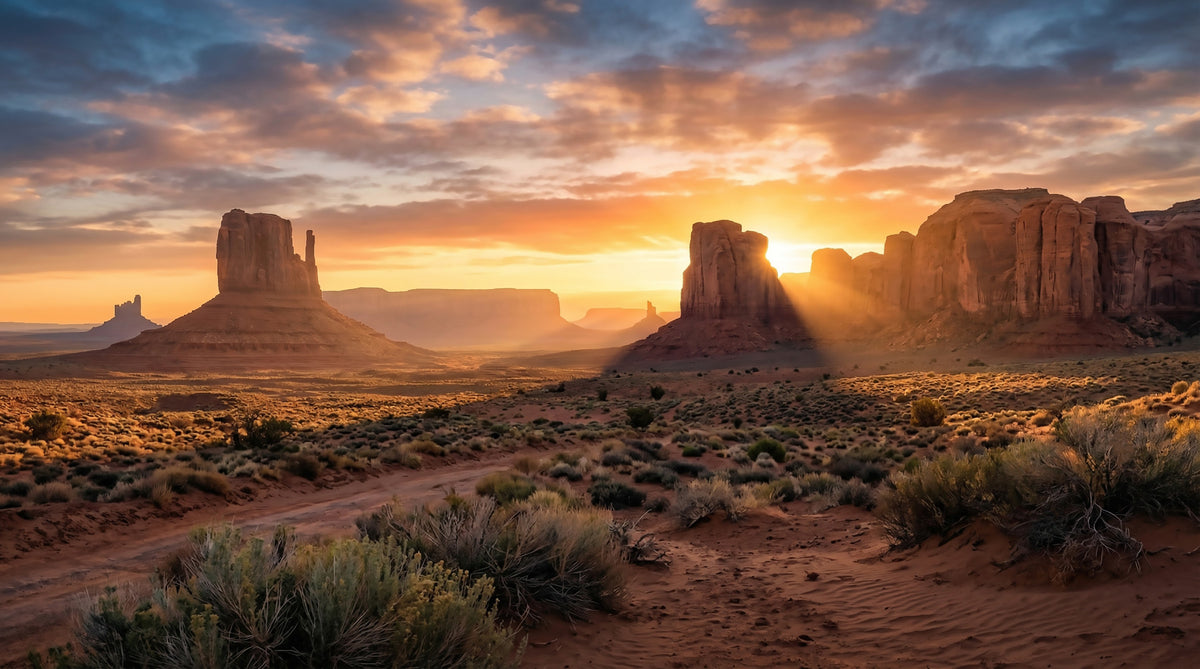 Desert Horizon: Golden Hour Buttes Wall Mural in your room