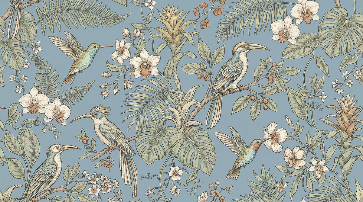 Sérénité exotique : Fresque murale botanique d'oiseaux in your room