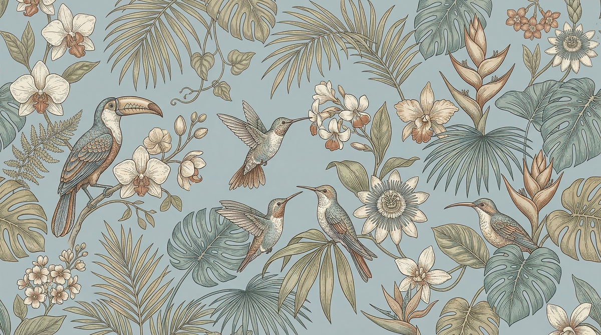 Fresque Murale Sérénité Oiseaux Tropicaux in your room — zoomed