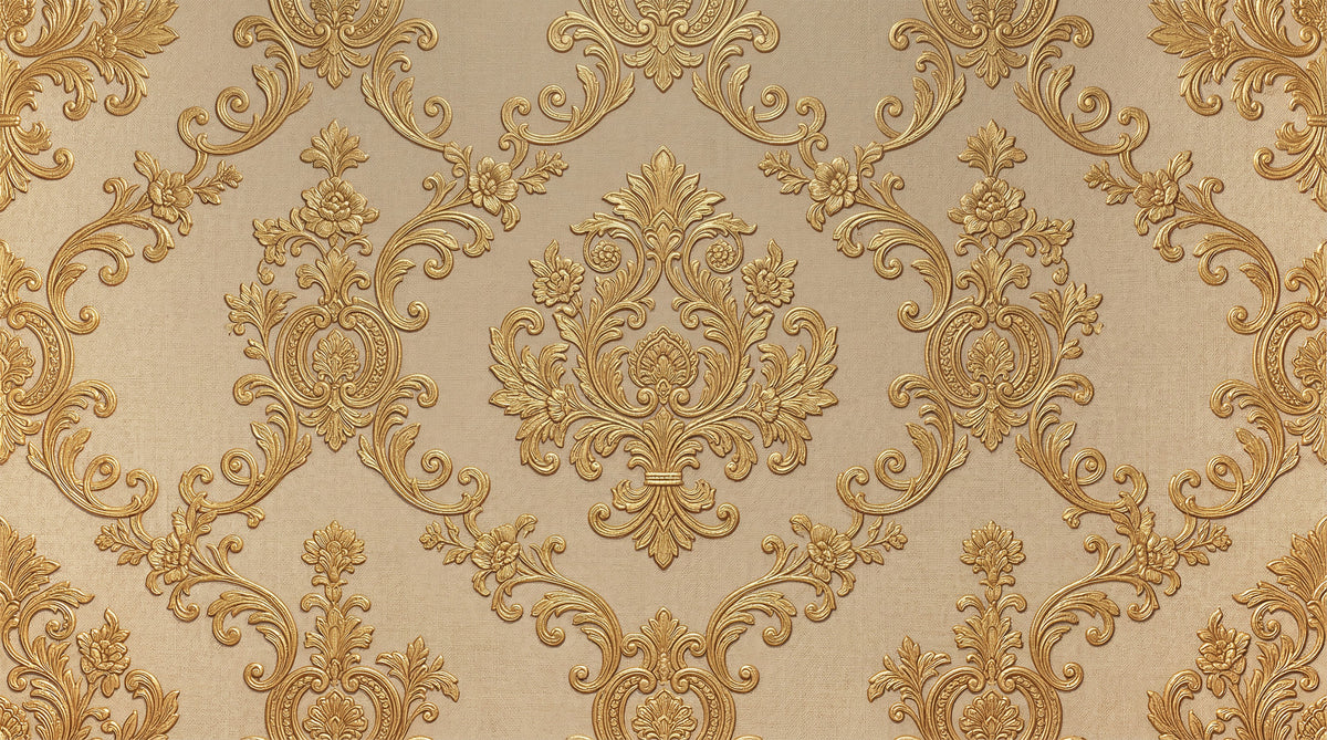 Fresque Murale Élégance Florale Dorée in your room — zoomed