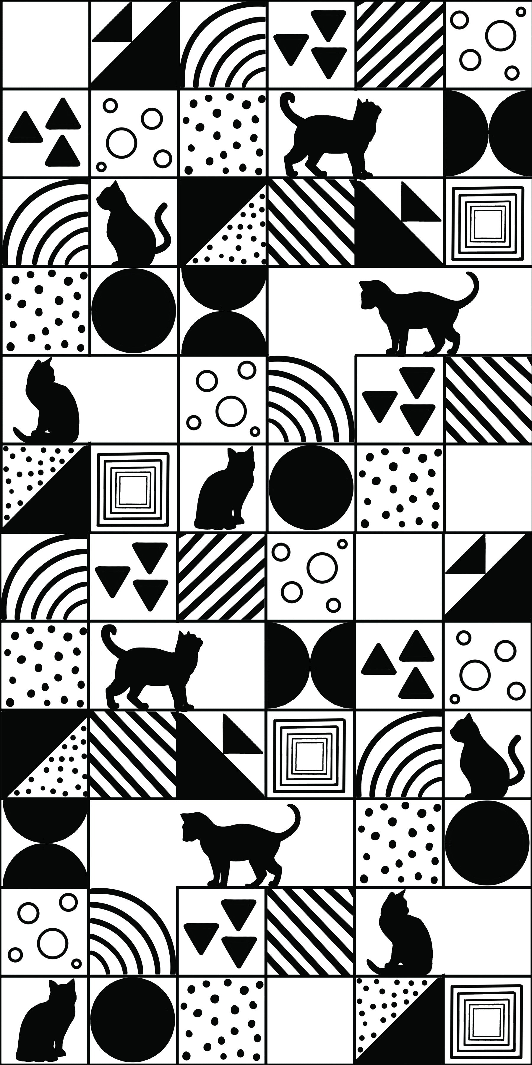 Monochromes Katzenlabyrinth Tapete