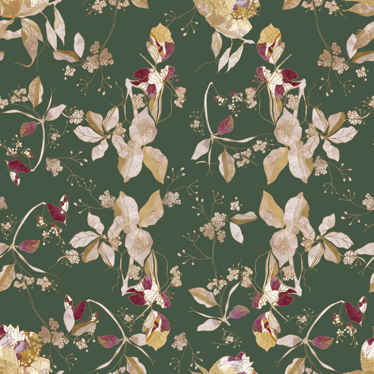 Antikk krem botanisk tapet in your room — zoomed