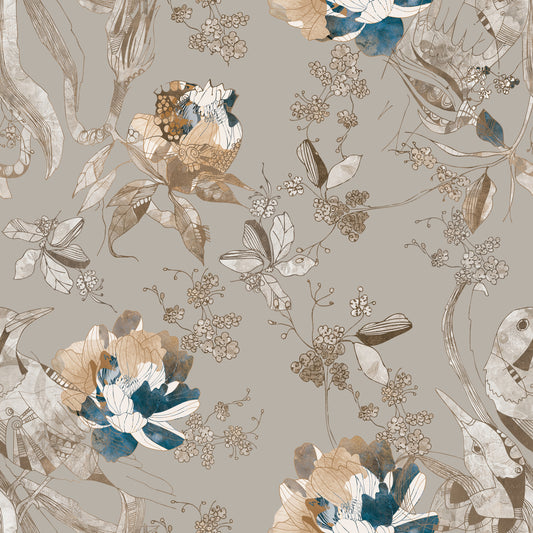 Papel de Parede Botânico Vintage Taupe