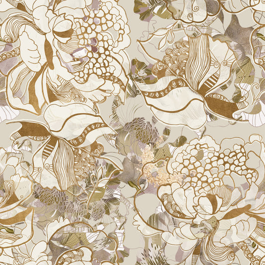 Papier peint floral crème vintage
