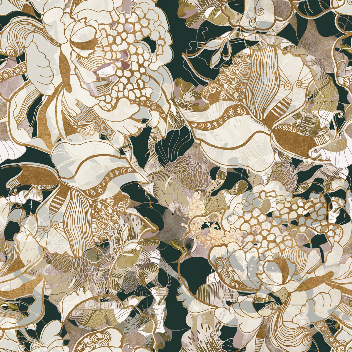 Papier peint pivoine botanique sombre in your room — zoomed