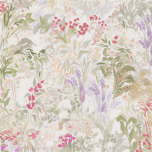Papel de Parede Mural Romântico Pastel Suave Prado de Flores Silvestres de Sonho