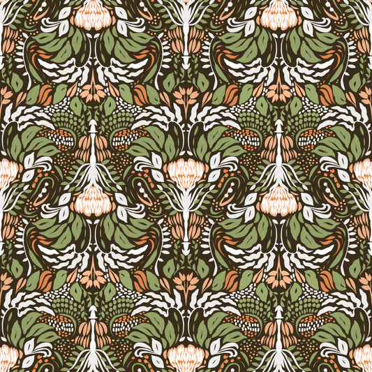 Papel de Parede Floral Luxuoso Intricado Botânico Terroso
