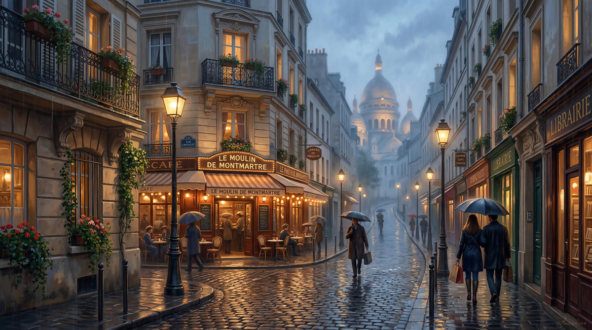 Parisisk Regn, Montmartre Glød Vægmaleri in your room
