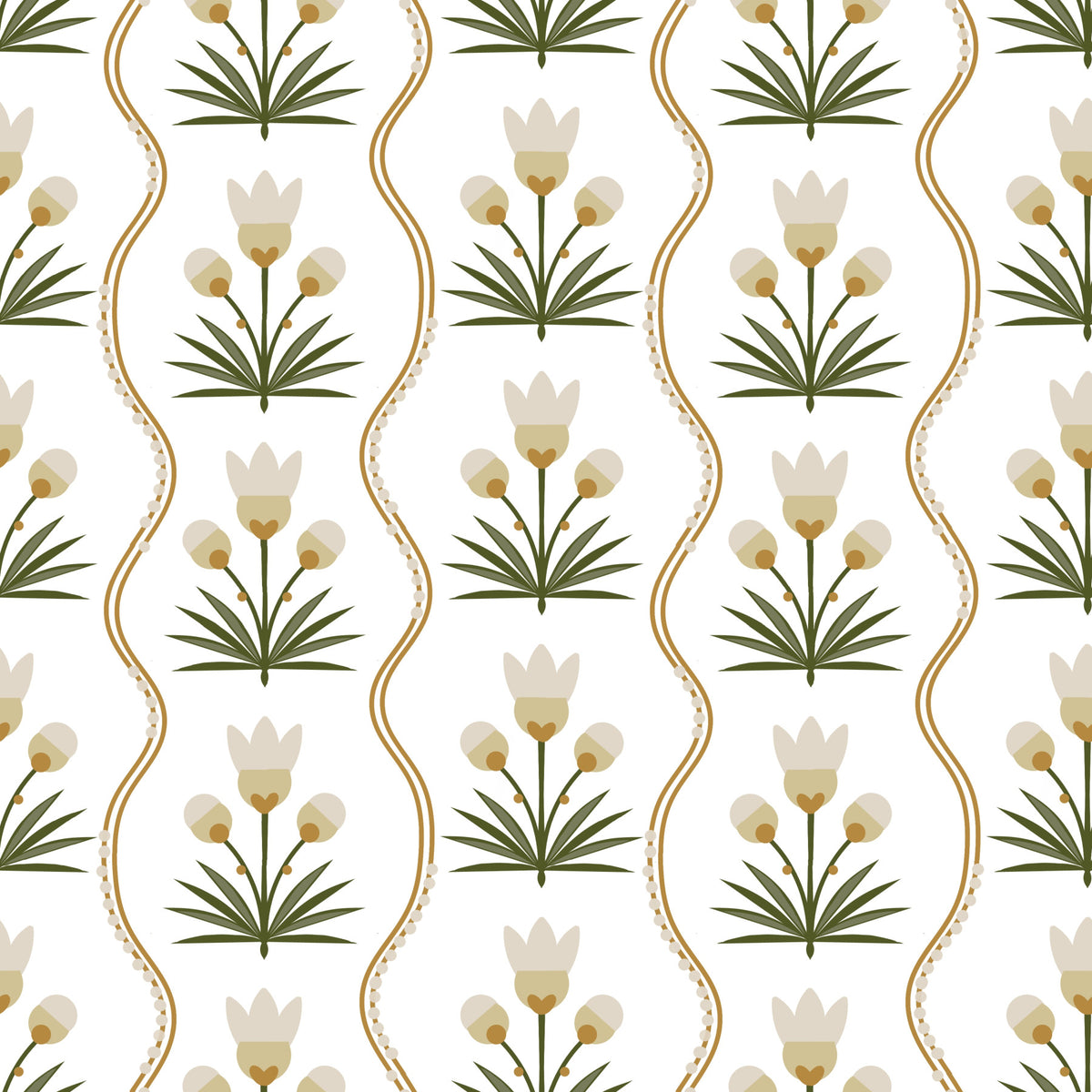 Papel de Parede Floral Simétrico Branco Minimalista Earthen Floral Grace in your room