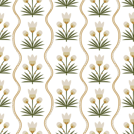 Earthen Floral Grace Symetryczne białe minimalistyczne kwiaty Tapeta