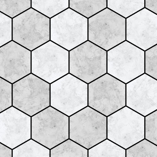 Carta da parati murale con motivo geometrico esagonale in marmo bianco