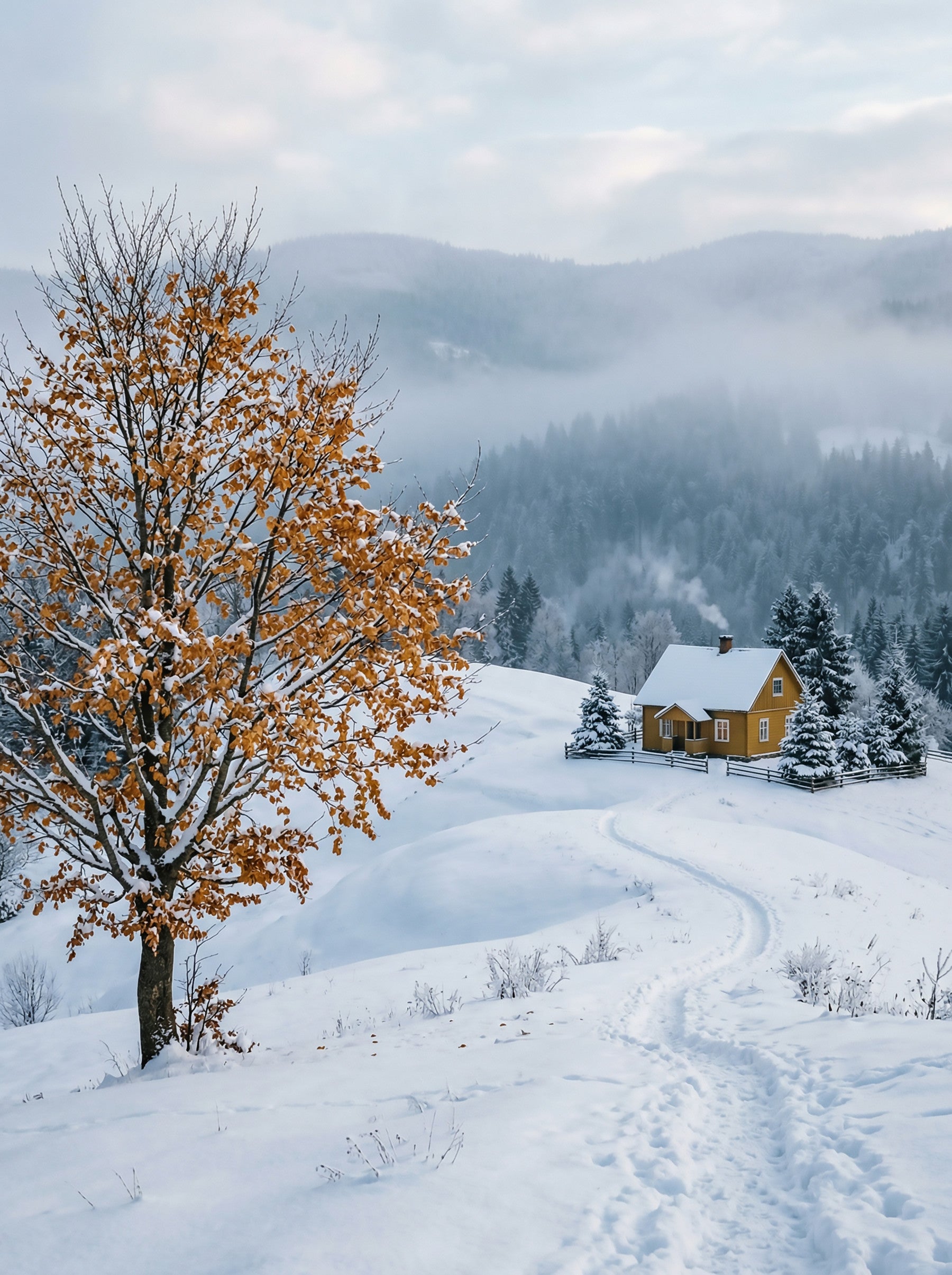 Goldener Baum, Schneereiches Refugium Wandbild