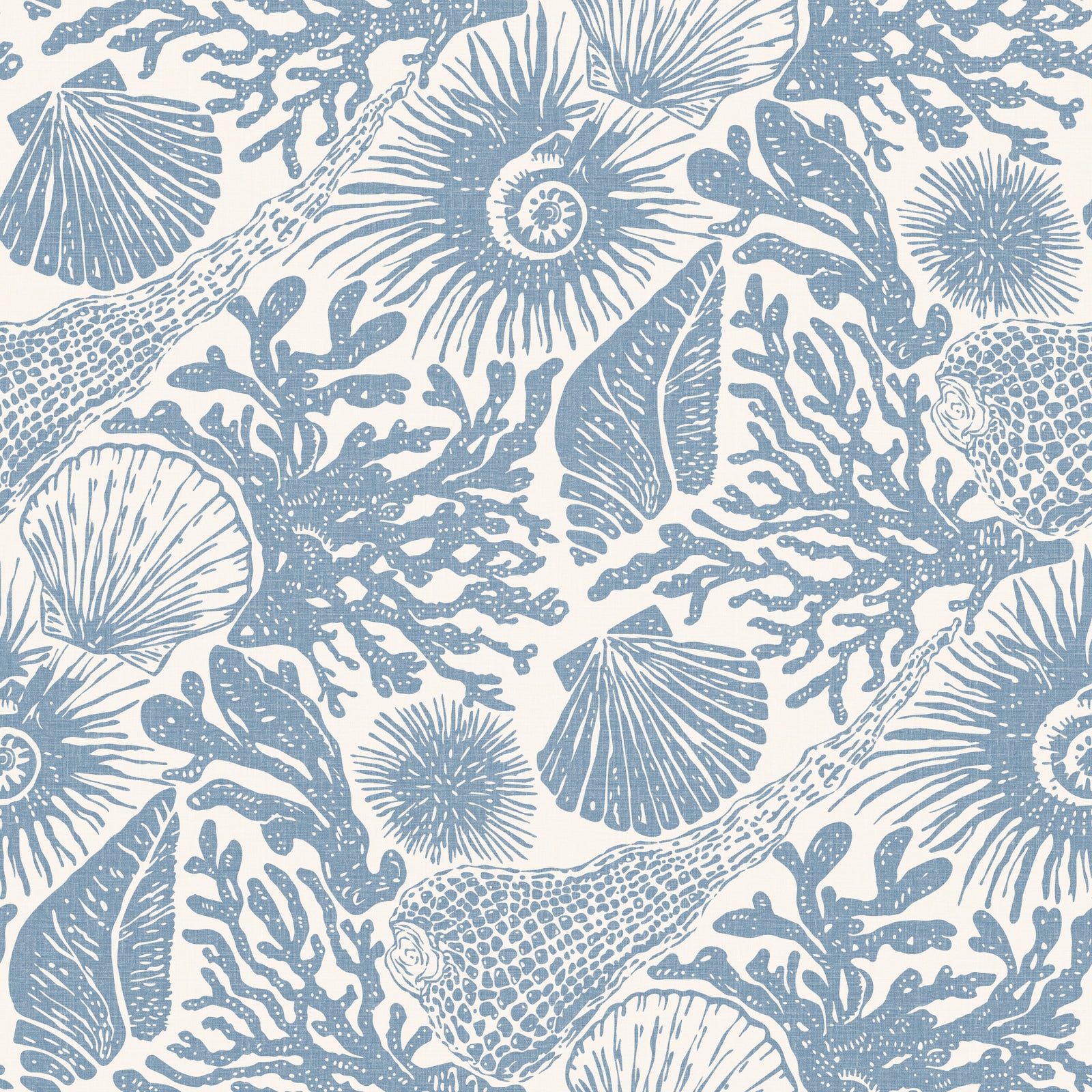 Papier peint bohème coquillages et corail bleu doux
