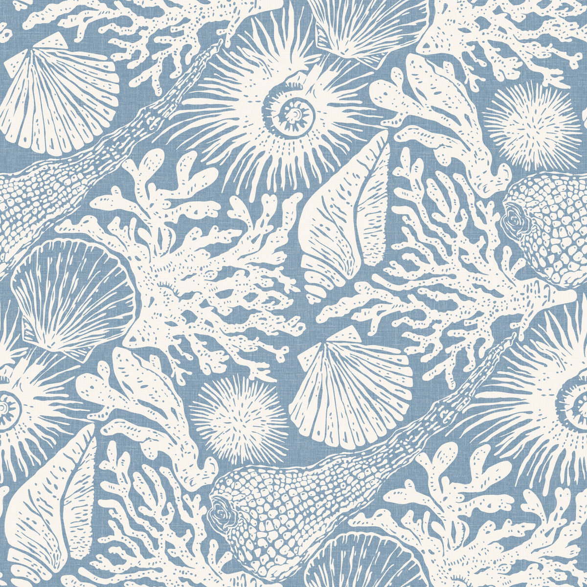 Tapet Boho Scoici de Mare și Coral Alb-Crem pe Azur in your room — zoomed