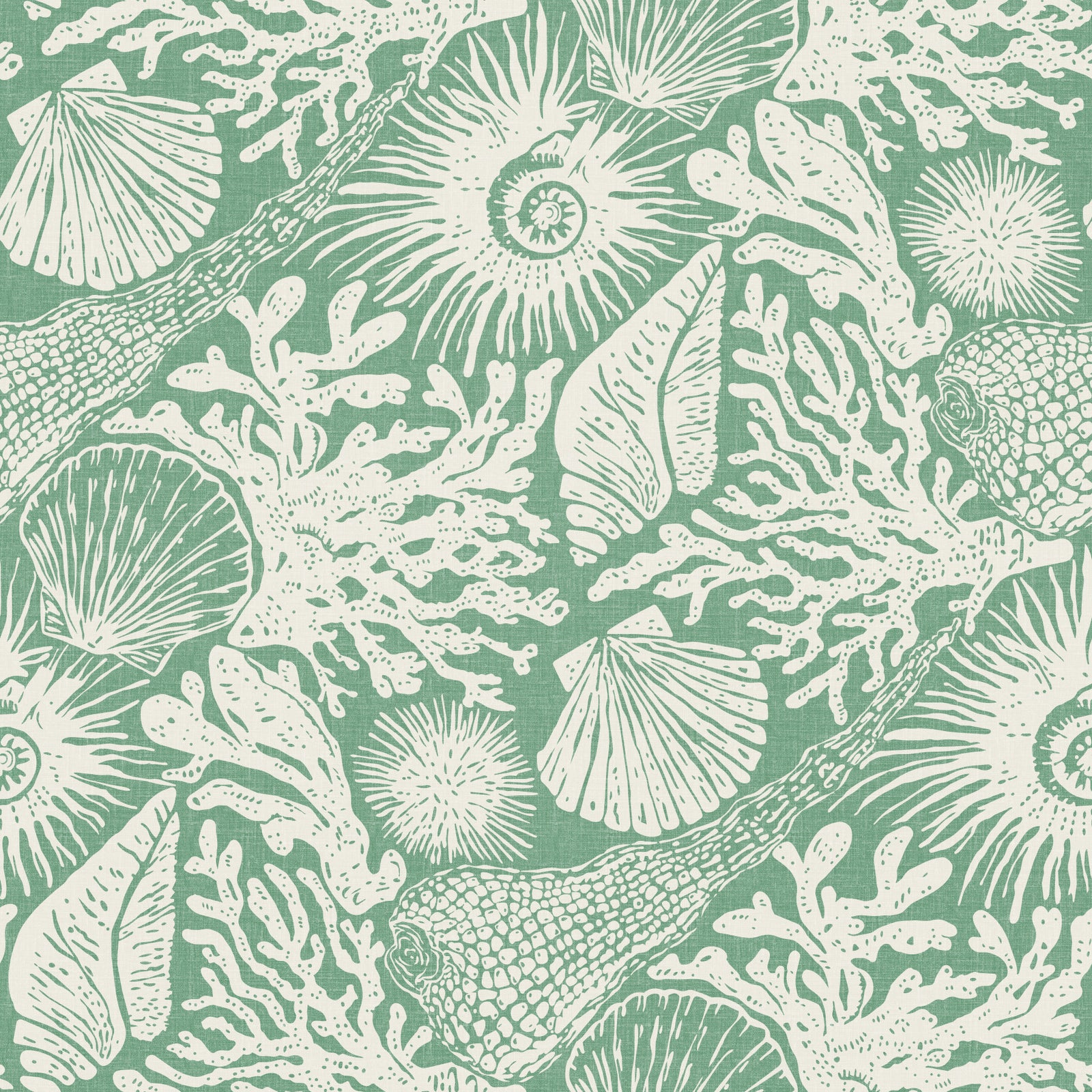 Boho Muschel- & Korallen-Tapete in Aqua-Grün