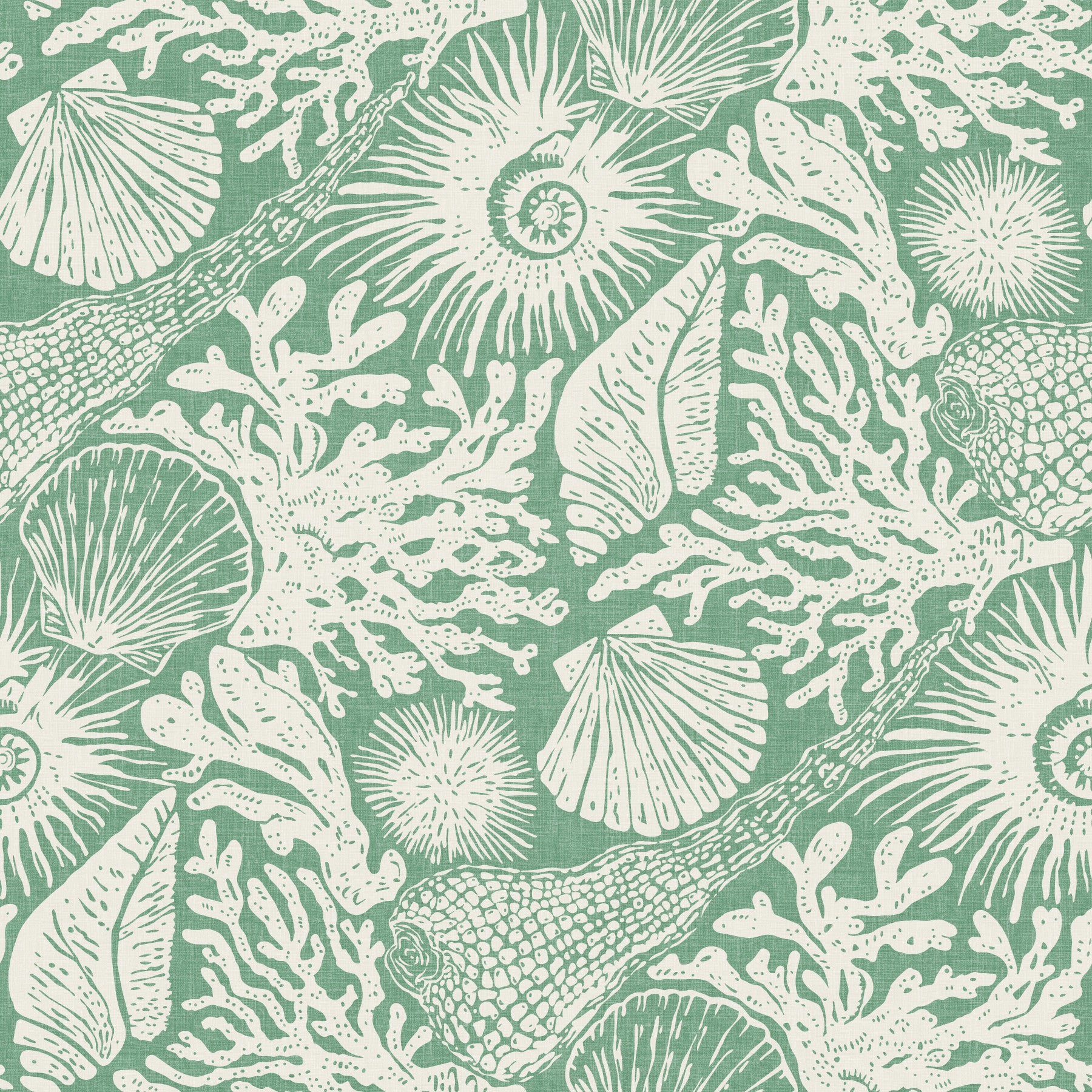 Boho Muschel- & Korallen-Tapete in Aqua-Grün
