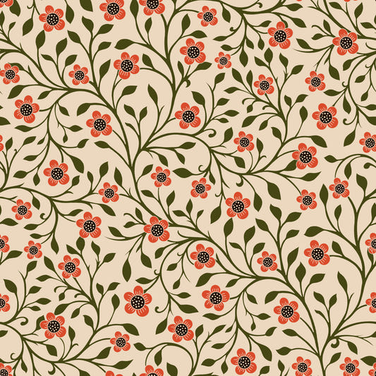 Warme Folk-Blumenranken Tapete