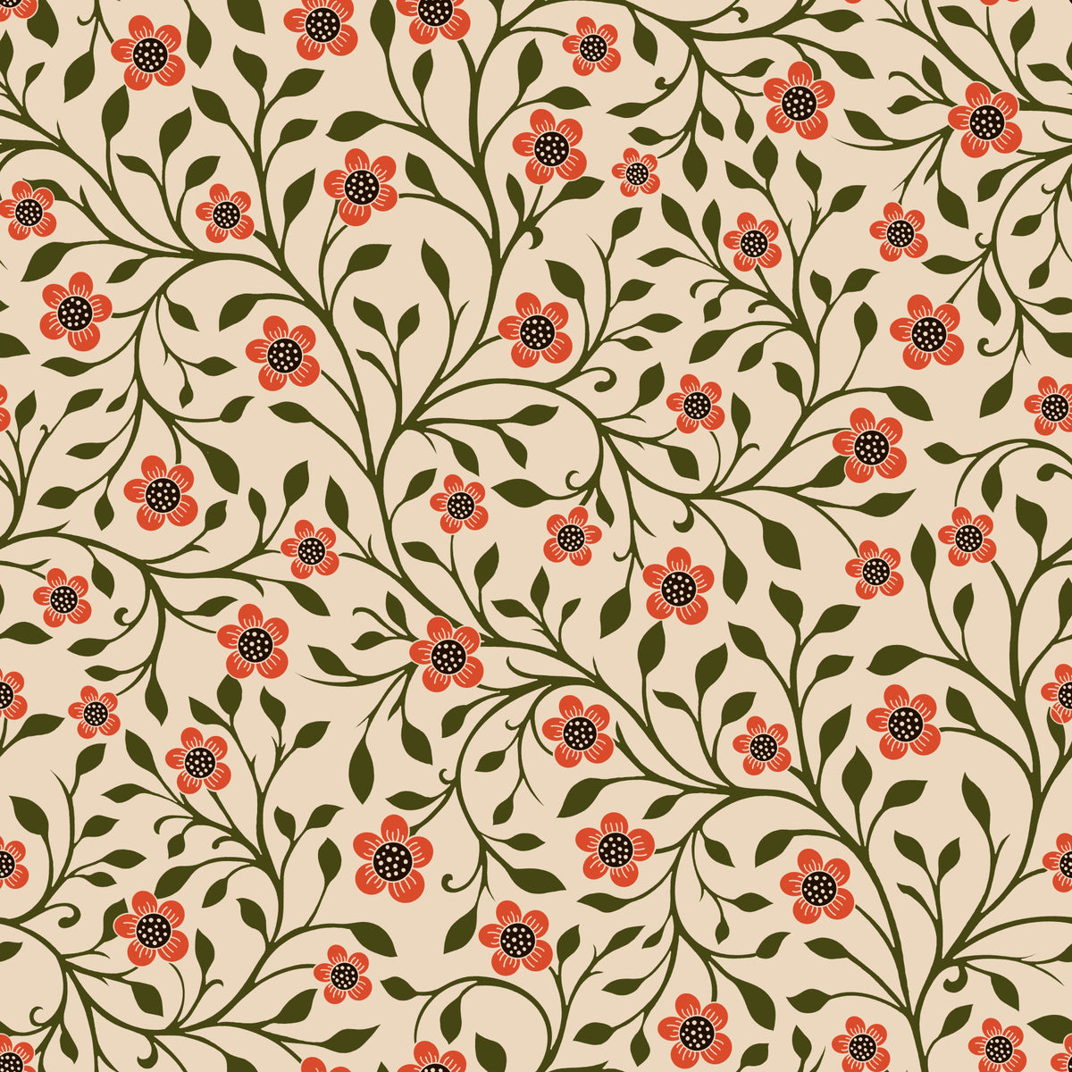 Carta da parati con viti floreali folk calde in your room — zoomed