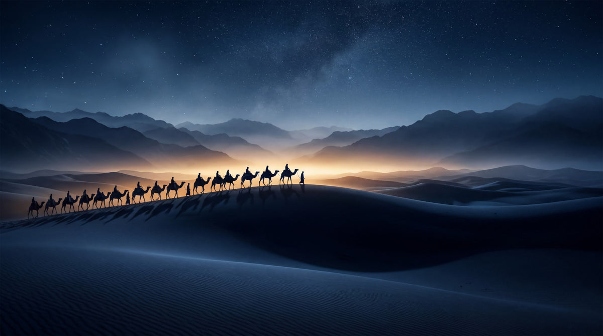 Odisea del Desierto: Mural de Pared Bajo un Cielo Estrellado in your room — zoomed