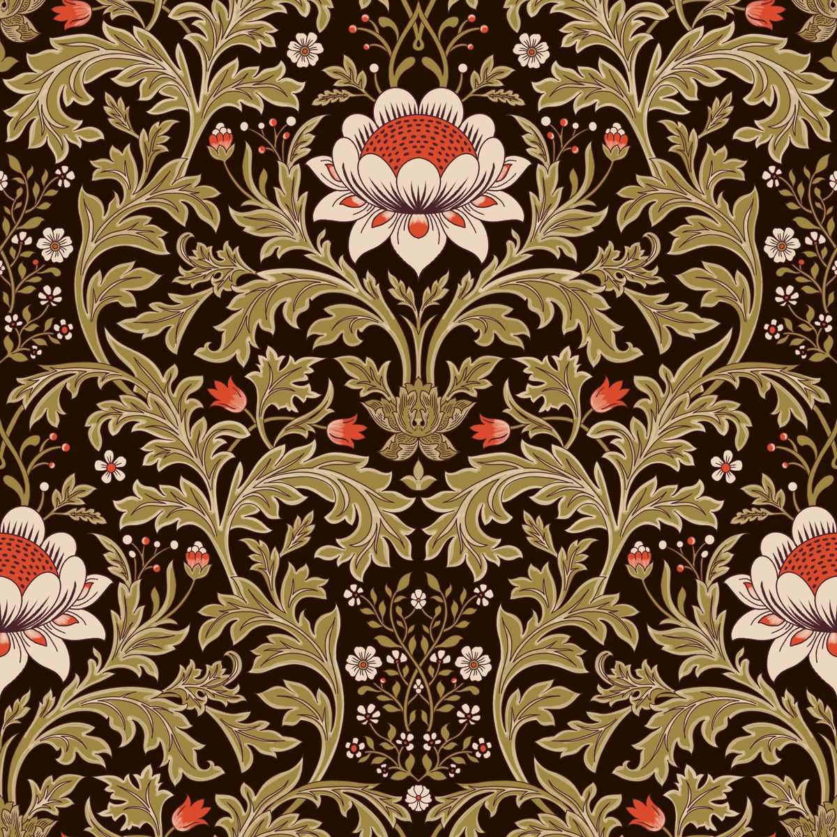 Arts & Crafts botanisk tapet med gobelängmönster in your room