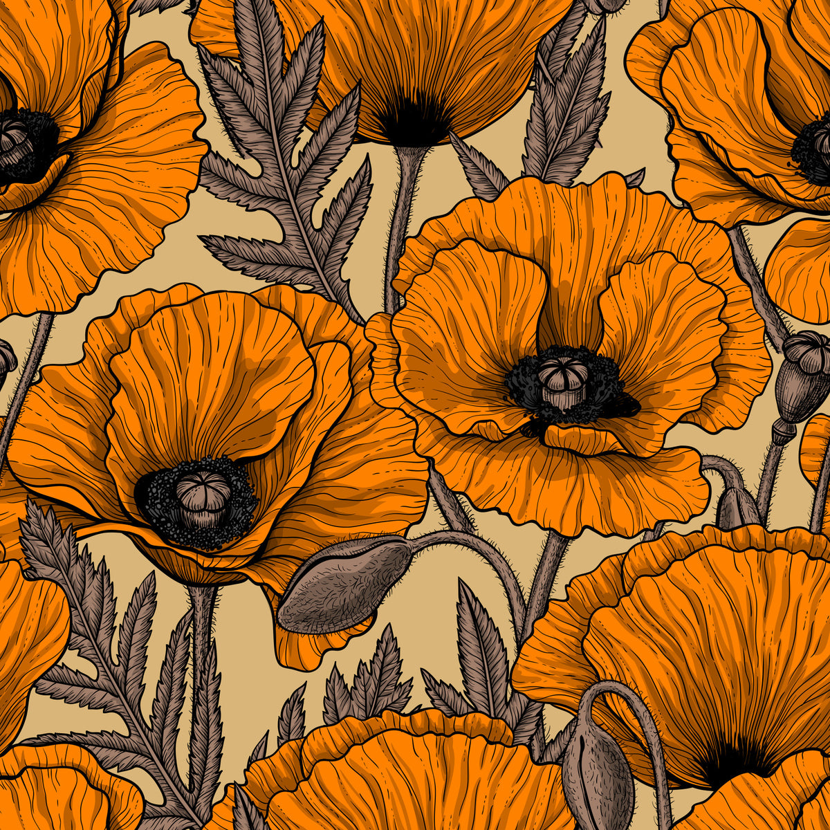 Oranje klaprozen tuin behang in your room