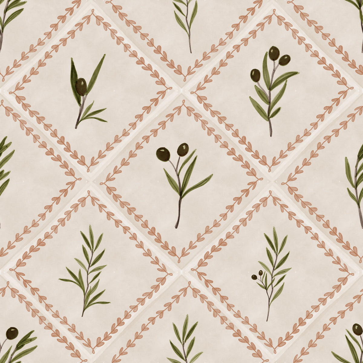 Carta da parati piastrelle decorate con ulivi toscani in your room
