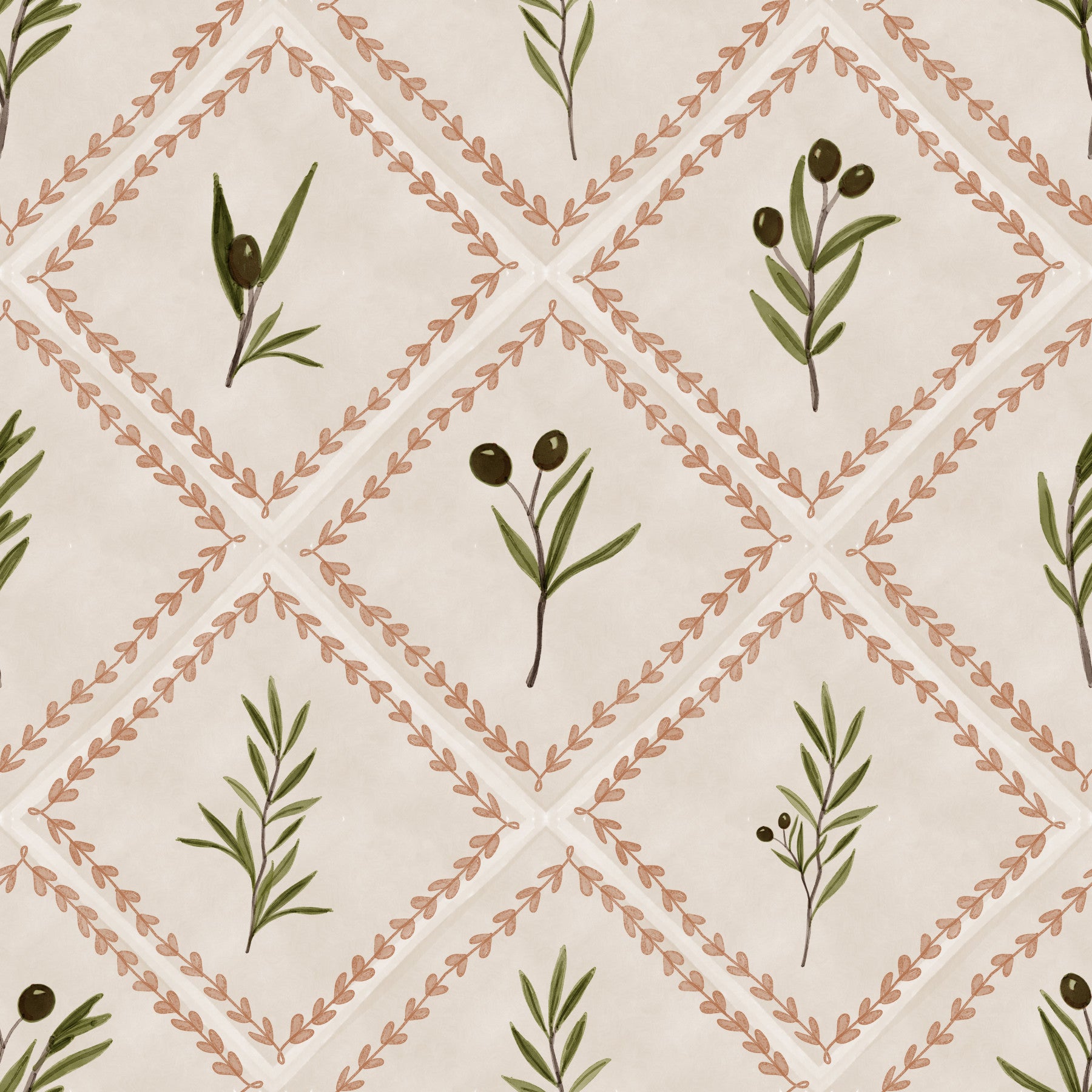 Carta da parati piastrelle decorate con ulivi toscani in your room — zoomed