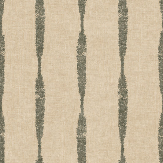 Papier peint à rayures texturées vert sourd vieilli sur beige chaud