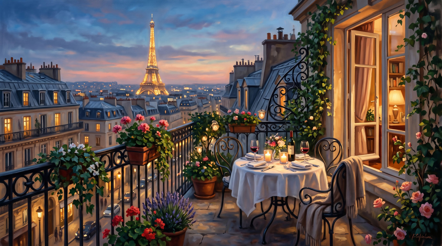 Parisian Balcony Romance Wall Mural in your room — zoomed